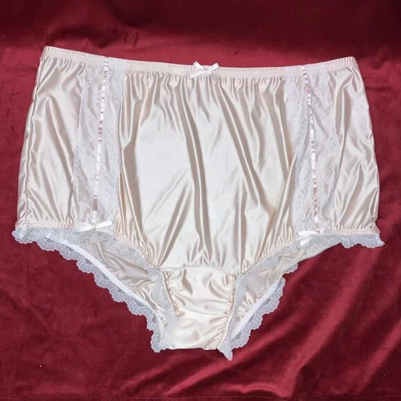 NIP 2X 3X Ritzy Knickers Can Can Granny Panty Silky Nylon Satin Lace Brief Sissy